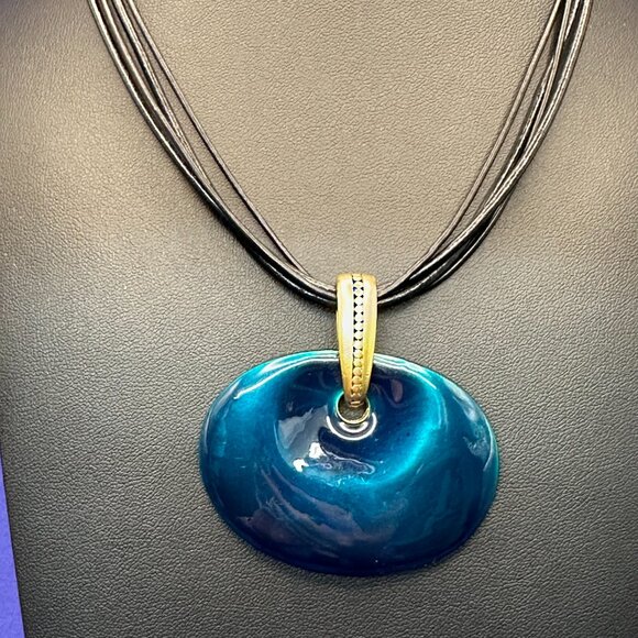 Chico’s Peacock Blue/Green Pendant Necklace on Multi-Strand Cord. - Picture 5 of 13